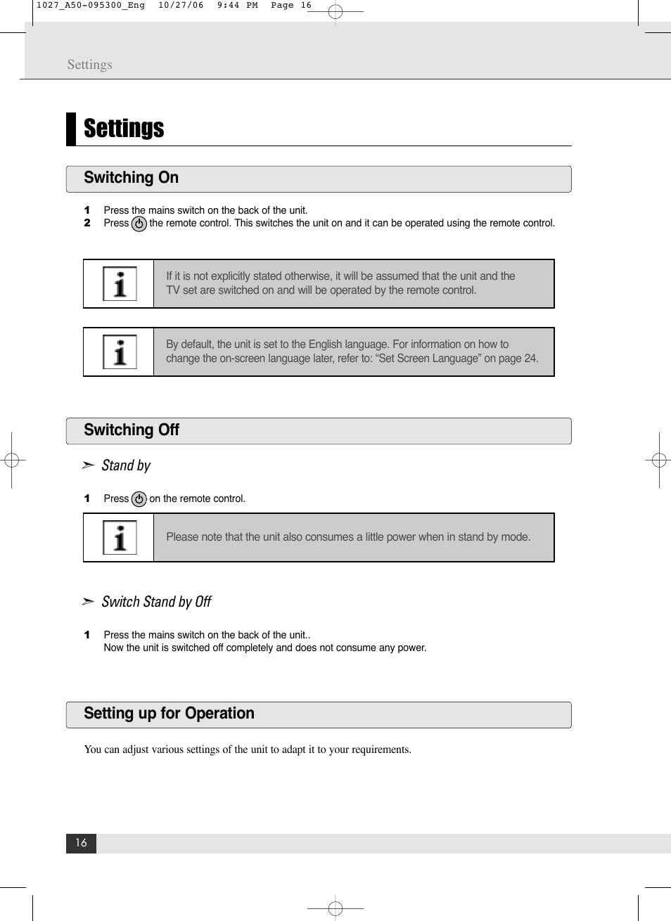 Settings | Energy Speaker Systems LTV46DA User Manual | Page 18 / 48