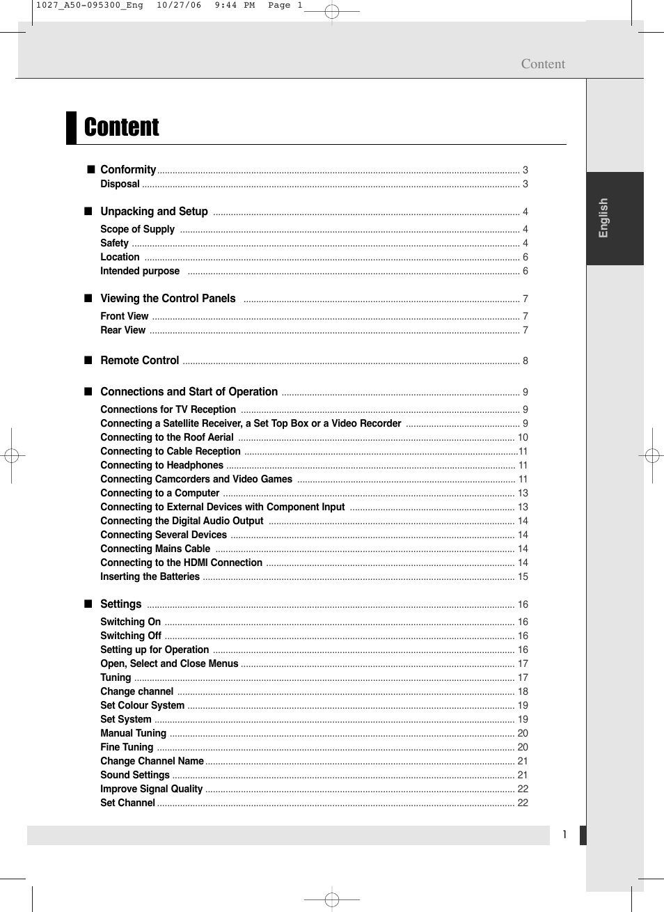 Content | Energy Speaker Systems LTV46DA User Manual | Page 3 / 48
