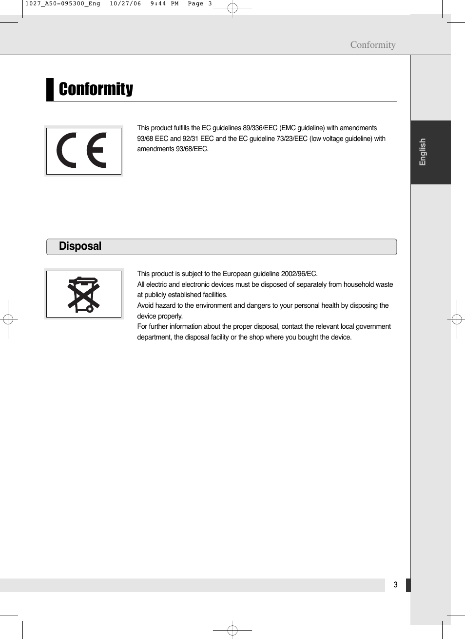 Conformity, Disposal | Energy Speaker Systems LTV46DA User Manual | Page 5 / 48