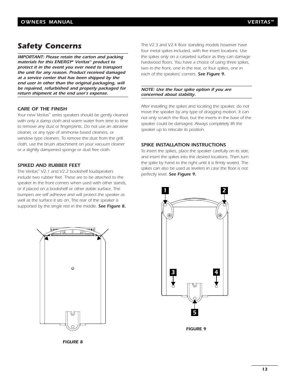 Safety concerns | Energy Speaker Systems 7AI User Manual | Page 12 / 69