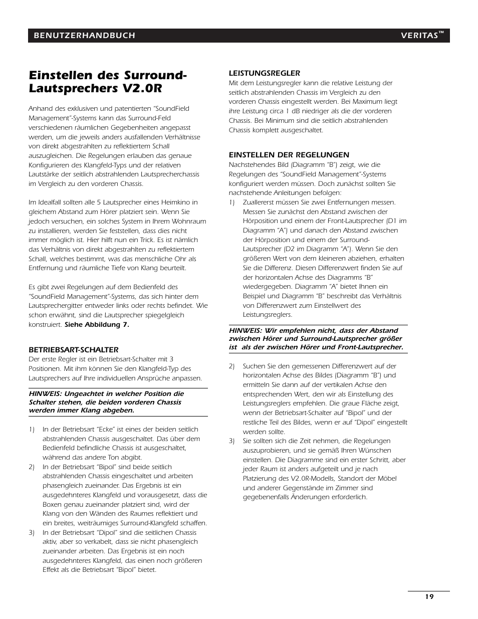Einstellen des surround- lautsprechers v2.0r | Energy Speaker Systems 7AI User Manual | Page 18 / 69