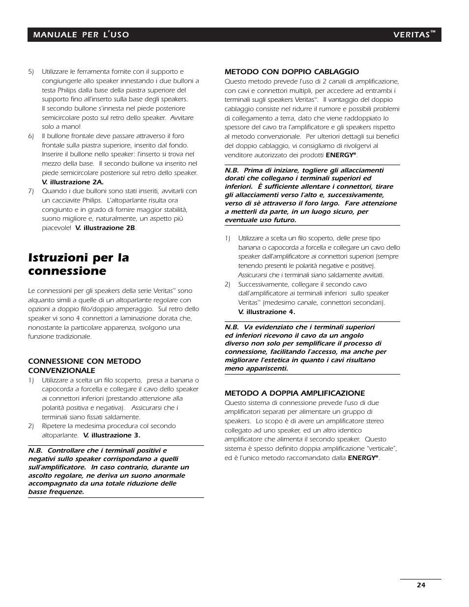 Istruzioni per la connessione | Energy Speaker Systems 7AI User Manual | Page 23 / 69