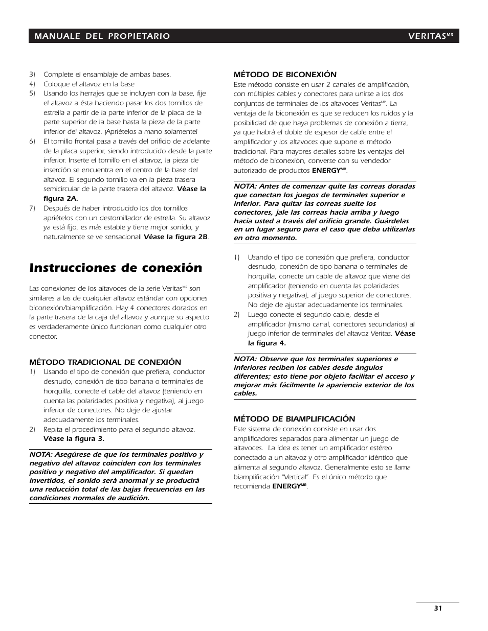 Instrucciones de conexión | Energy Speaker Systems 7AI User Manual | Page 30 / 69