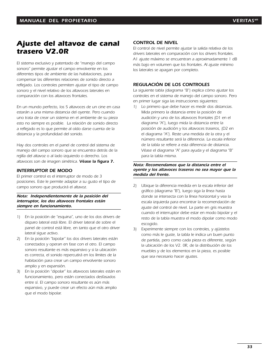 Ajuste del altavoz de canal trasero v2.0r | Energy Speaker Systems 7AI User Manual | Page 32 / 69