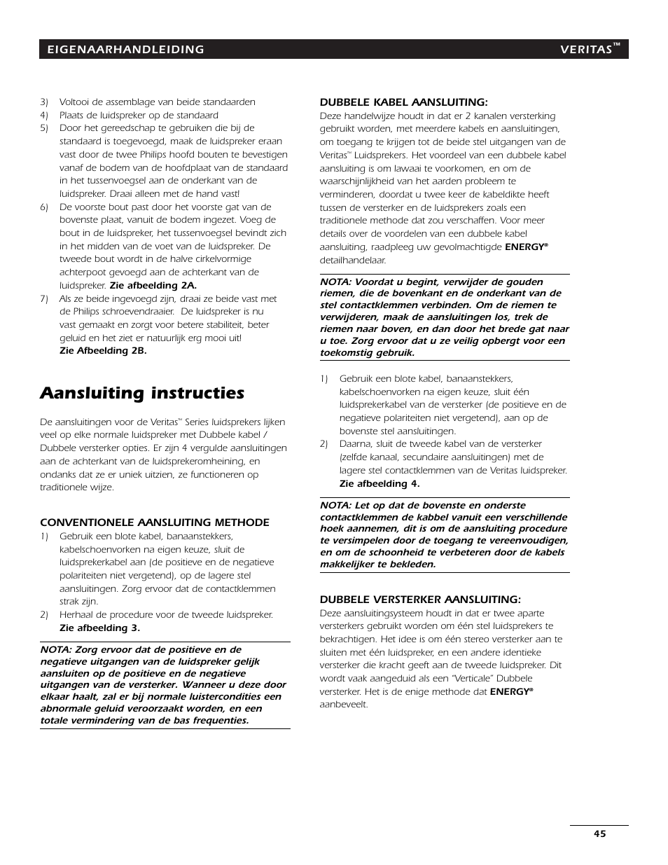 Aansluiting instructies | Energy Speaker Systems 7AI User Manual | Page 44 / 69