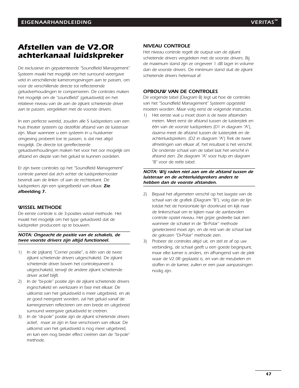 Afstellen van de v2.or achterkanaal luidskpreker | Energy Speaker Systems 7AI User Manual | Page 46 / 69