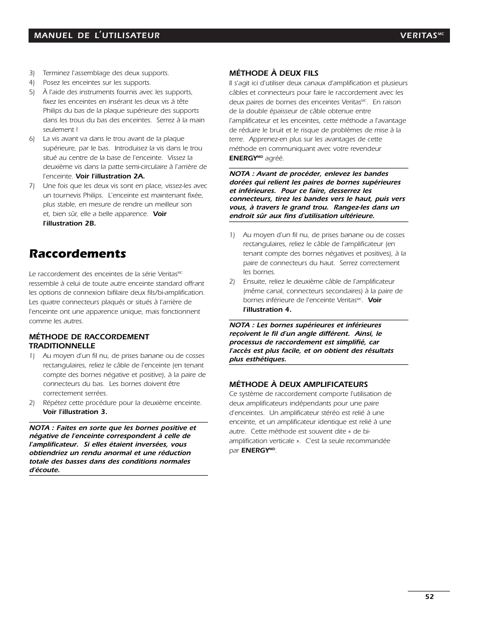 Raccordements | Energy Speaker Systems 7AI User Manual | Page 51 / 69