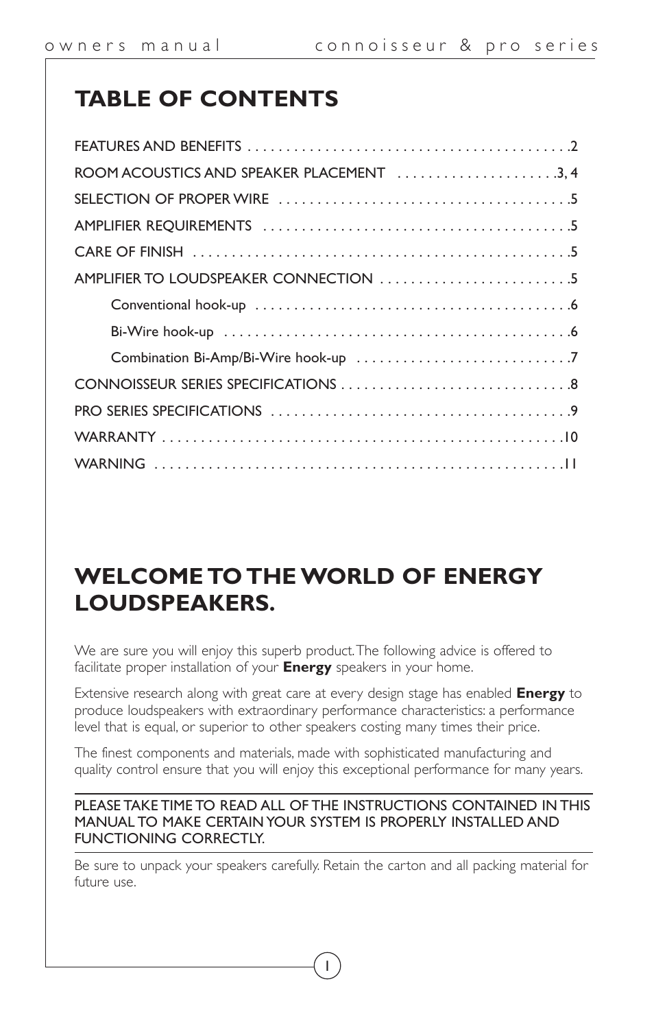 Energy Speaker Systems Connoisseur Series User Manual | Page 2 / 12