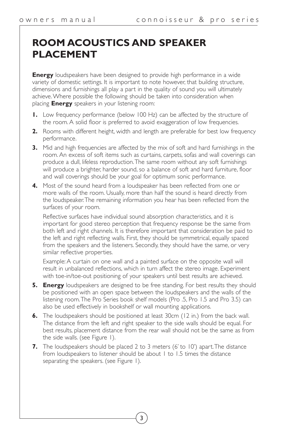 Room acoustics and speaker placement | Energy Speaker Systems Connoisseur Series User Manual | Page 4 / 12