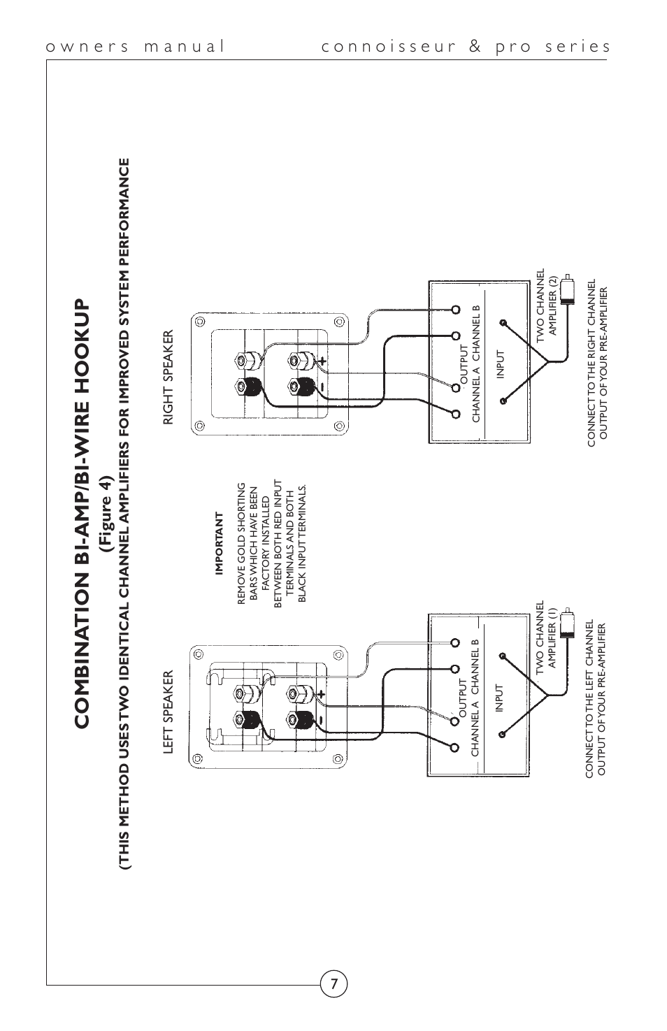 Combina tion bi-amp/bi-wire hookup, Figur e 4) | Energy Speaker Systems Connoisseur Series User Manual | Page 8 / 12
