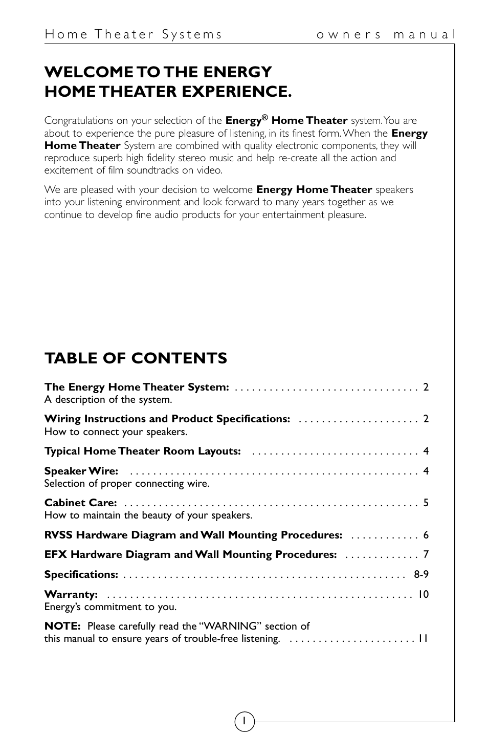 Energy Speaker Systems HomeTheater System User Manual | Page 2 / 12
