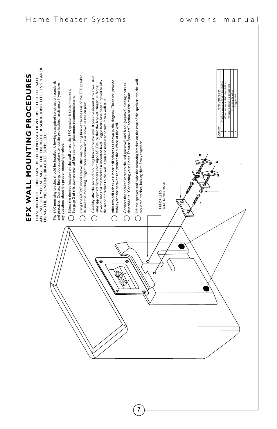 Efx wall mounting procedures | Energy Speaker Systems HomeTheater System User Manual | Page 8 / 12