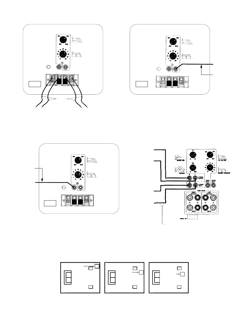 Diagram 1: high level connection, Diagram 2: low level connection 1, Diagram 3: low level connection 2 | Diagram 4: low level connection 3 | Energy Speaker Systems e:XL-S10 User Manual | Page 20 / 22