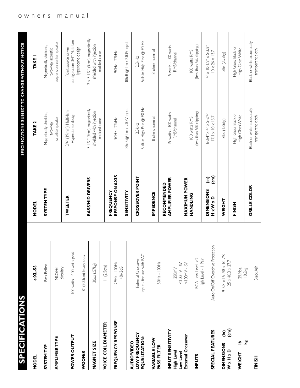 Specifica tions | Energy Speaker Systems Energy RC-Micro TAKE 5+1 User Manual | Page 21 / 22