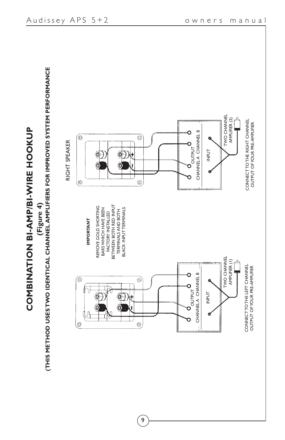 Combina tion bi-amp/bi-wire hookup, Figur e 4) | Energy Speaker Systems APS 5+2 User Manual | Page 10 / 17