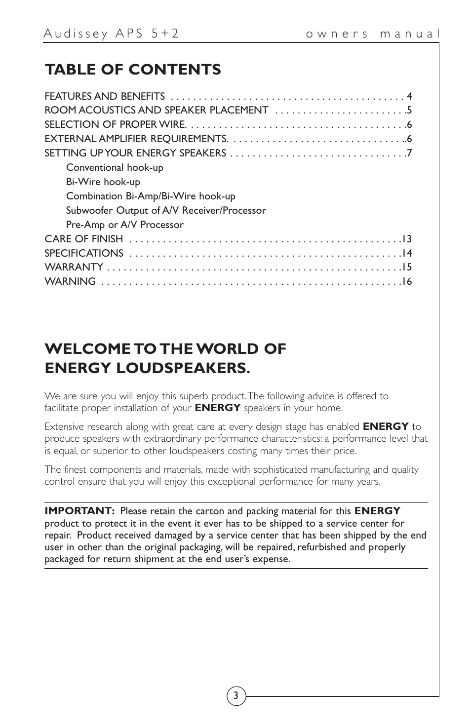 Energy Speaker Systems APS 5+2 User Manual | Page 4 / 17