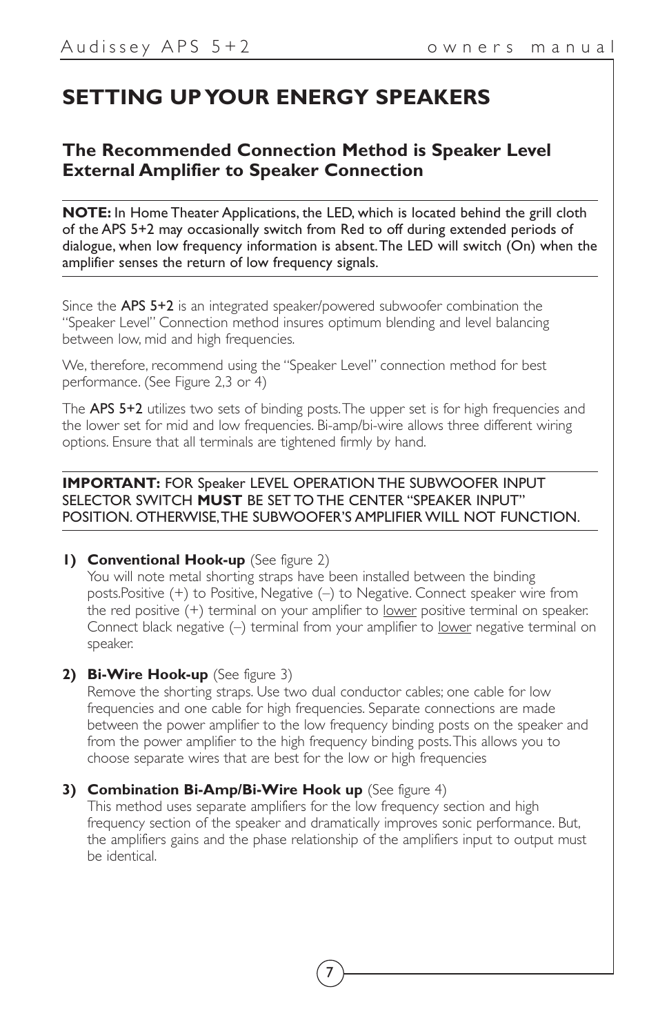 Setting up your energy speakers | Energy Speaker Systems APS 5+2 User Manual | Page 8 / 17