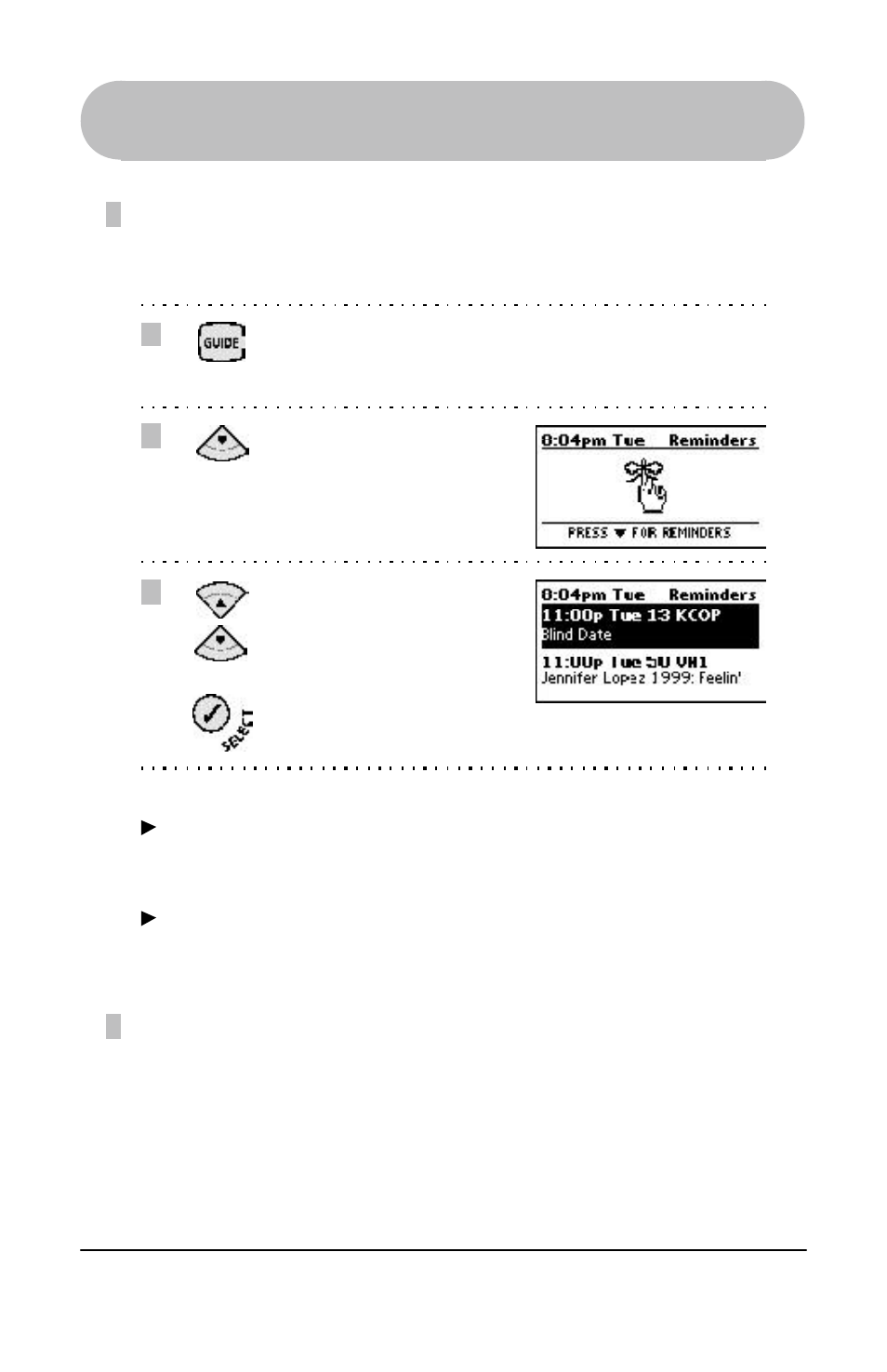 Using the remote, Accessing the reminders list, Personal reminders | Evolve Communications RD5000 User Manual | Page 36 / 76