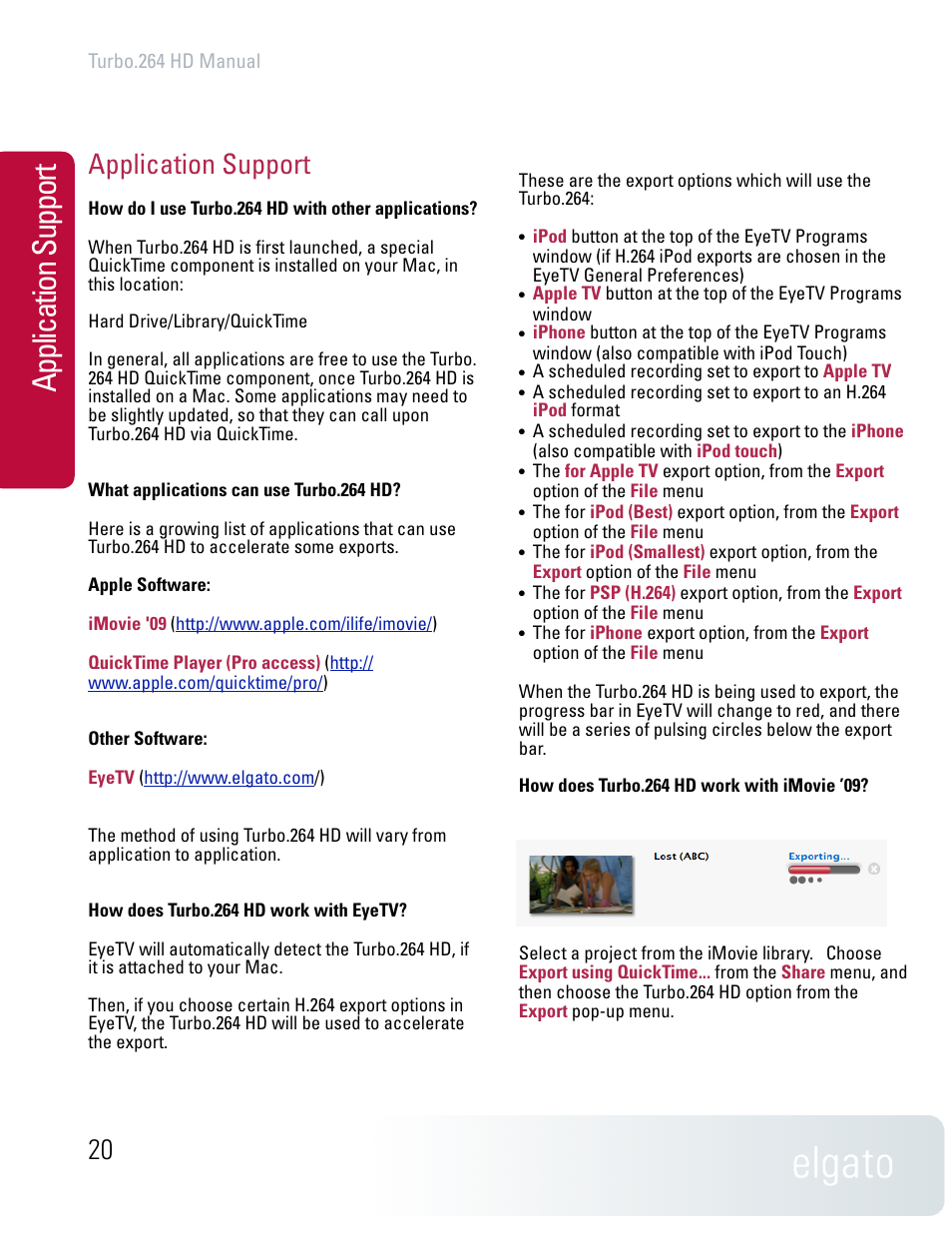 Application support | Elgato TURBO.264 HD User Manual | Page 20 / 24