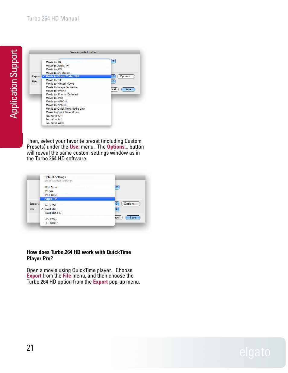 Application support | Elgato TURBO.264 HD User Manual | Page 21 / 24