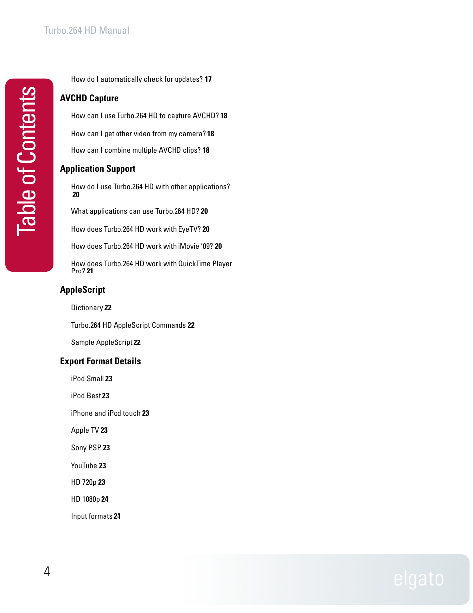 Ta bl e of c on te nt s | Elgato TURBO.264 HD User Manual | Page 4 / 24