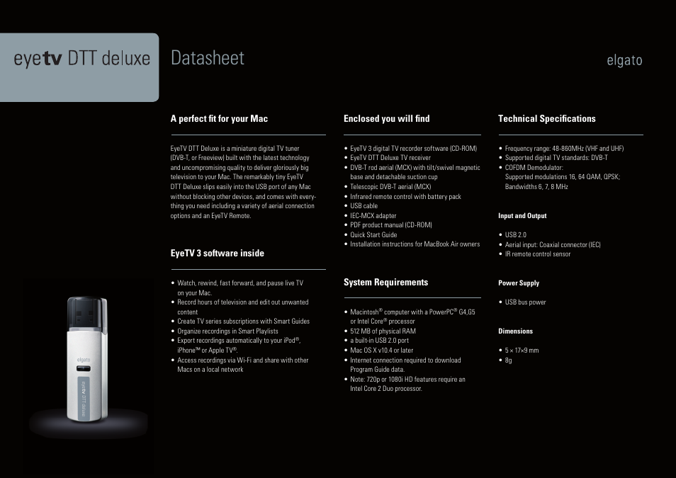 Elgato Eye TV DTT Deluxe User Manual | 1 page