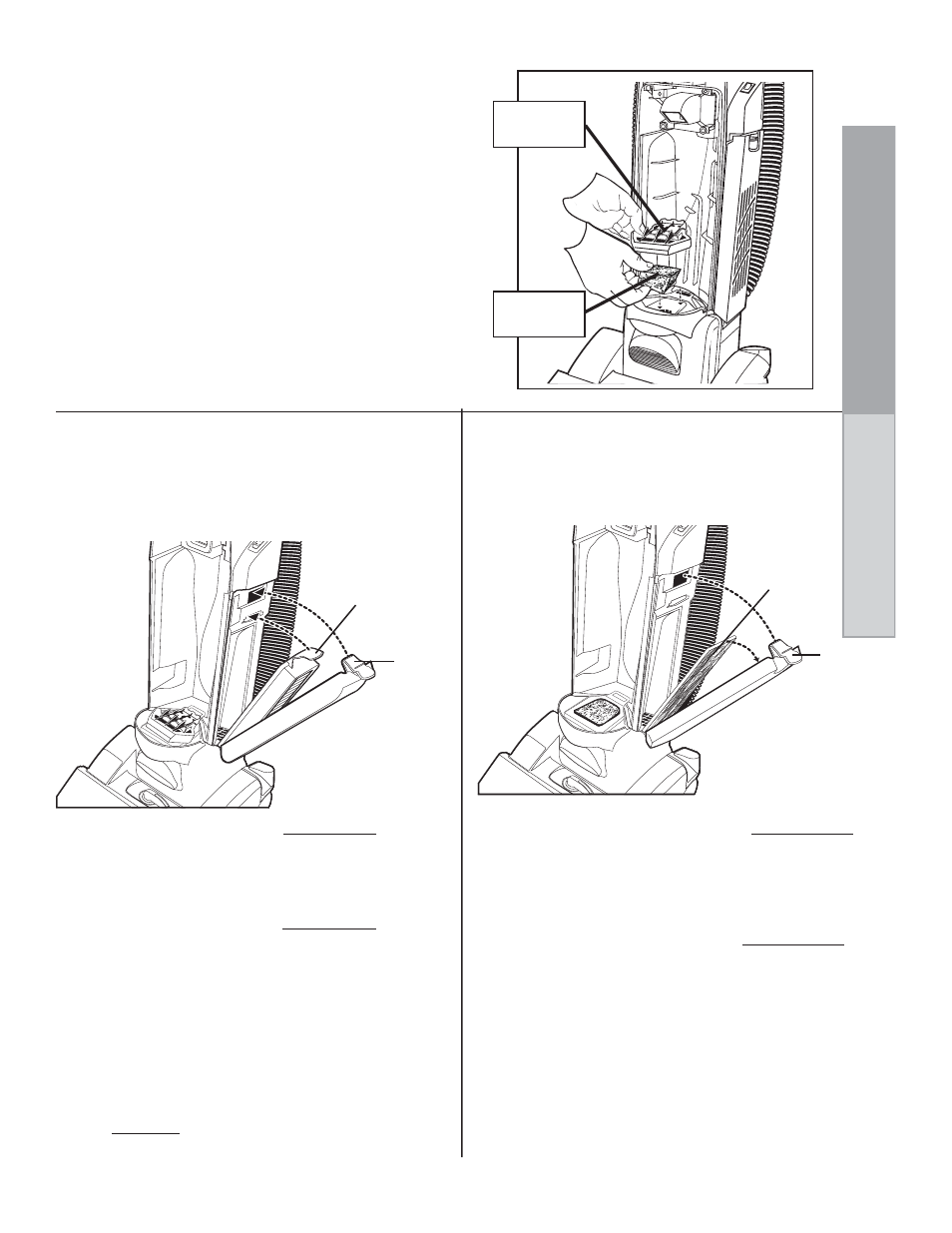 Side door filt ers r outine maintenance, Cartridge, Filter door | Pre-motor filter, Filter, Models equipped with cartridge filter, Models equipped with filter pads | Eureka 5739 User Manual | Page 11 / 20