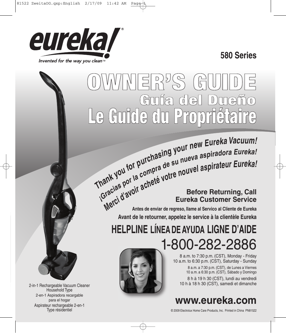 Eureka 580 User Manual | 8 pages