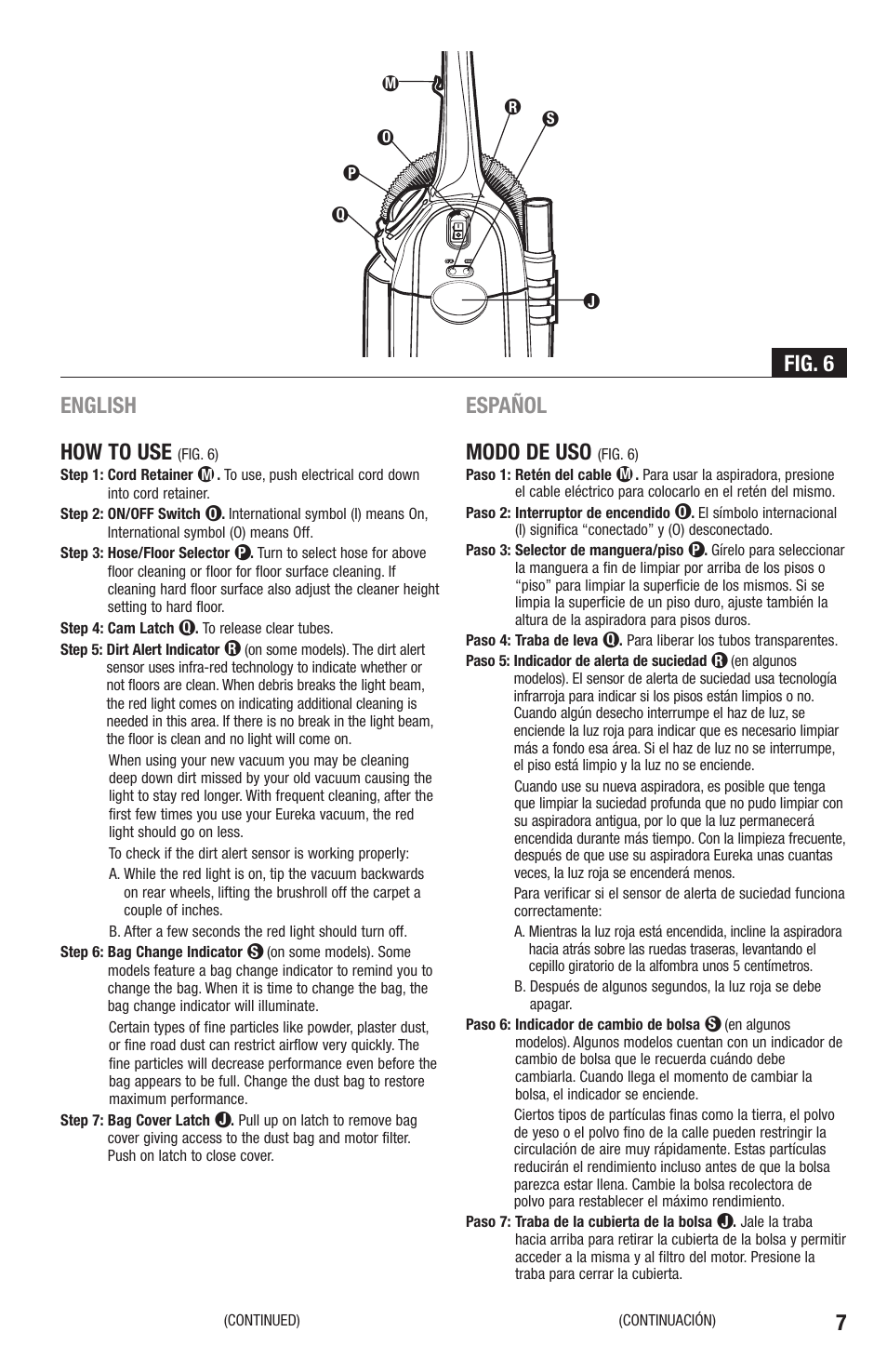 English how to use, Español modo de uso, Fig. 6 | Eureka 4870 Series User Manual | Page 7 / 24