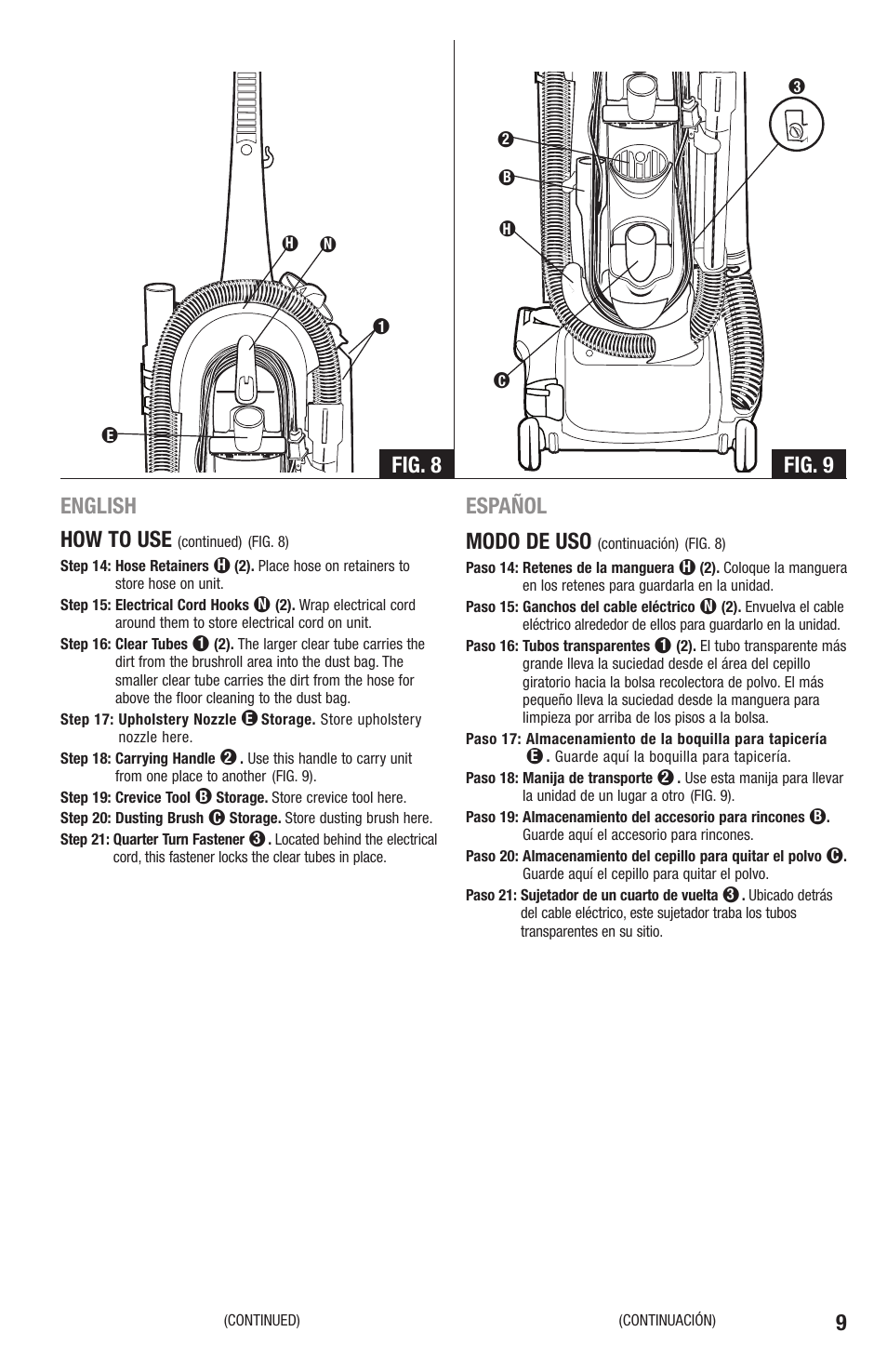 English how to use, Español modo de uso, Fig. 9 fig. 8 | Eureka 4870 Series User Manual | Page 9 / 24