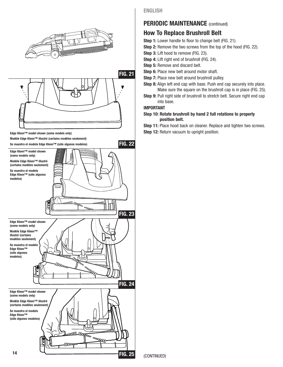 Periodic maintenance, How to replace brushroll belt, English | Eureka 2969 User Manual | Page 14 / 28