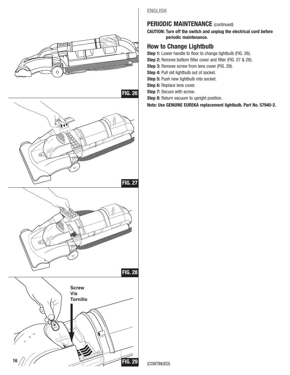 Periodic maintenance, How to change lightbulb | Eureka 2969 User Manual | Page 16 / 28