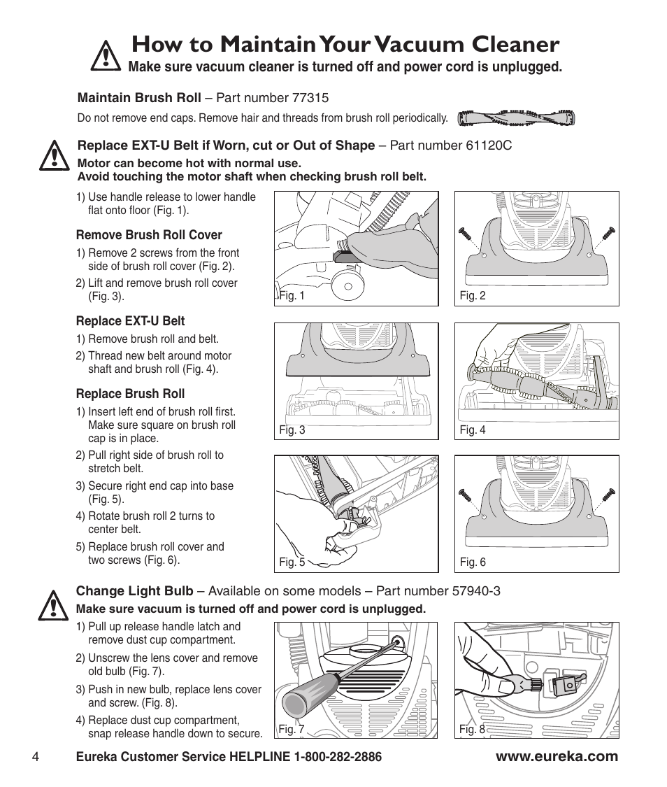 How to maintain your vacuum cleaner | Eureka 3040 Series User Manual | Page 6 / 8