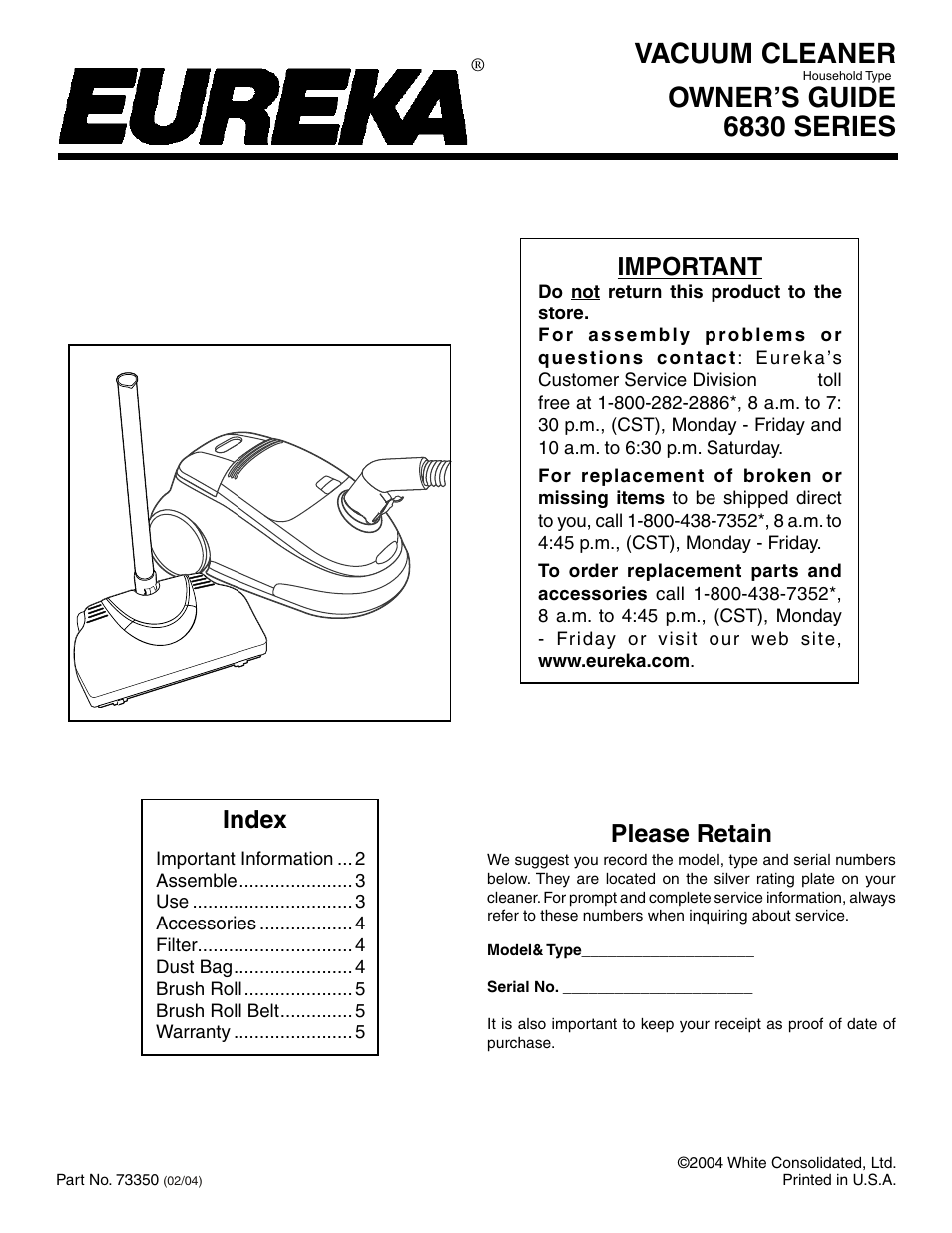 Eureka 6830 SERIES User Manual | 5 pages