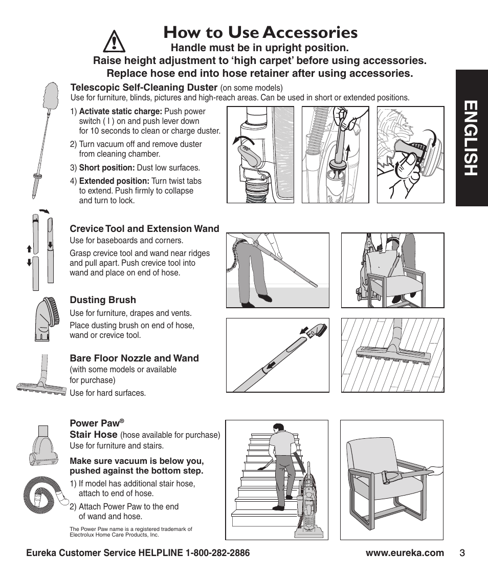 En g l is h, How to use accessories | Eureka 3270 Series User Manual | Page 5 / 8