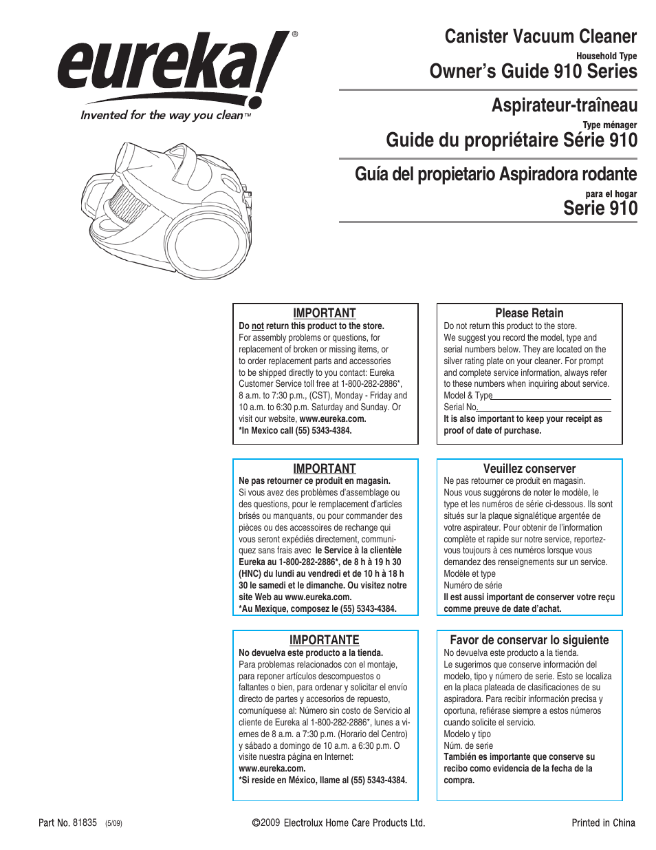 Eureka 910 User Manual | 16 pages