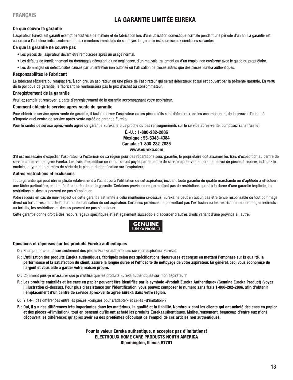 Eureka 910 User Manual | Page 13 / 16