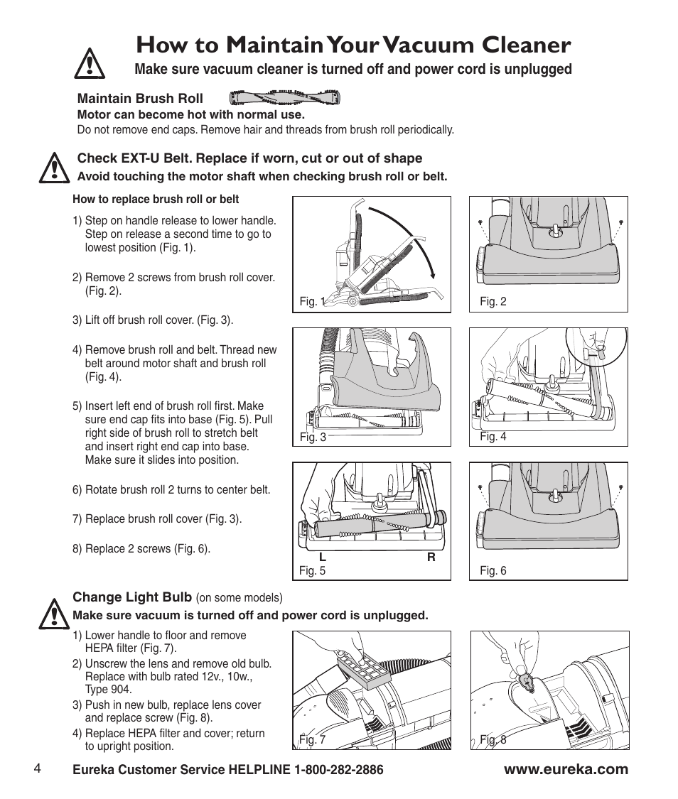 How to maintain your vacuum cleaner | Eureka 3281 User Manual | Page 6 / 8