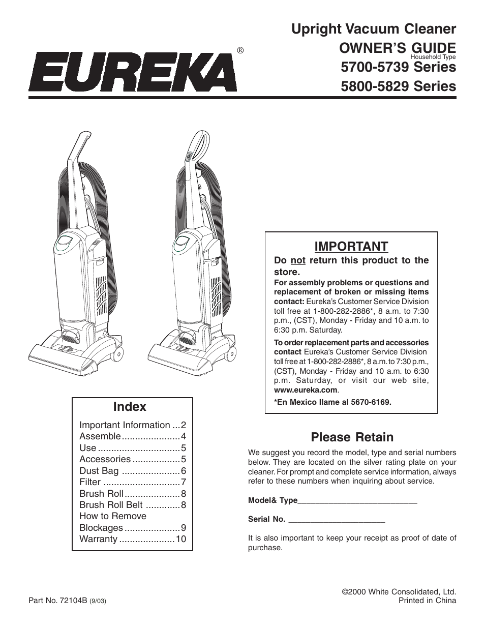 Eureka 5700-5739 User Manual | 10 pages