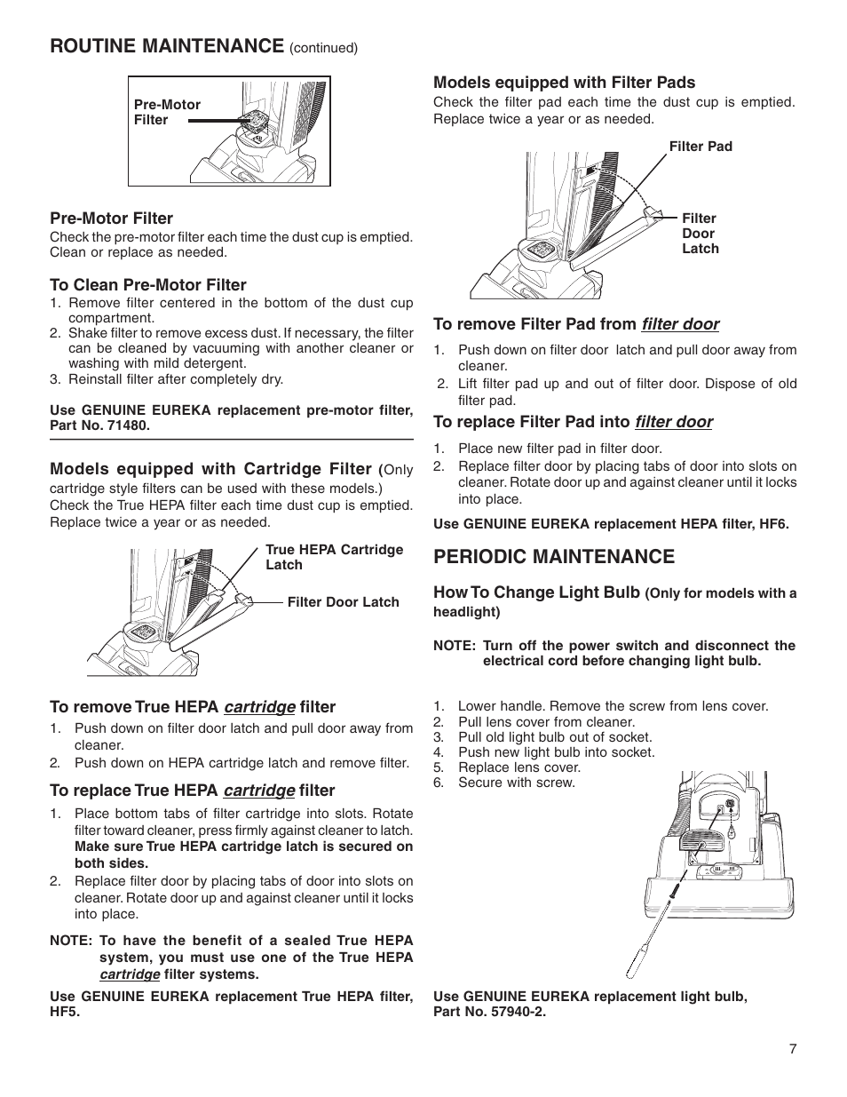 Routine maintenance, Periodic maintenance | Eureka 5700-5739 User Manual | Page 7 / 10