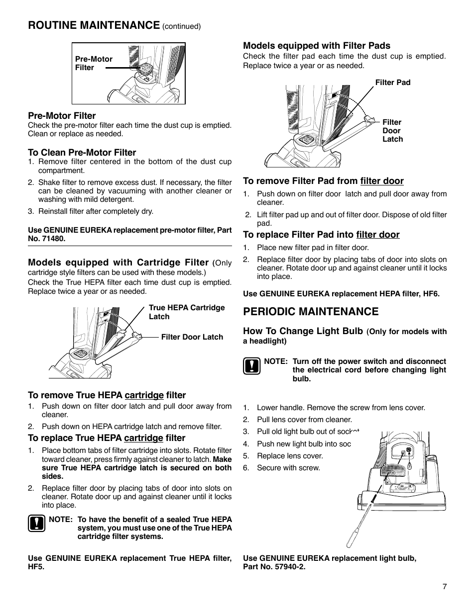 Routine maintenance, Periodic maintenance | Eureka 5740-5799 Series User Manual | Page 7 / 12