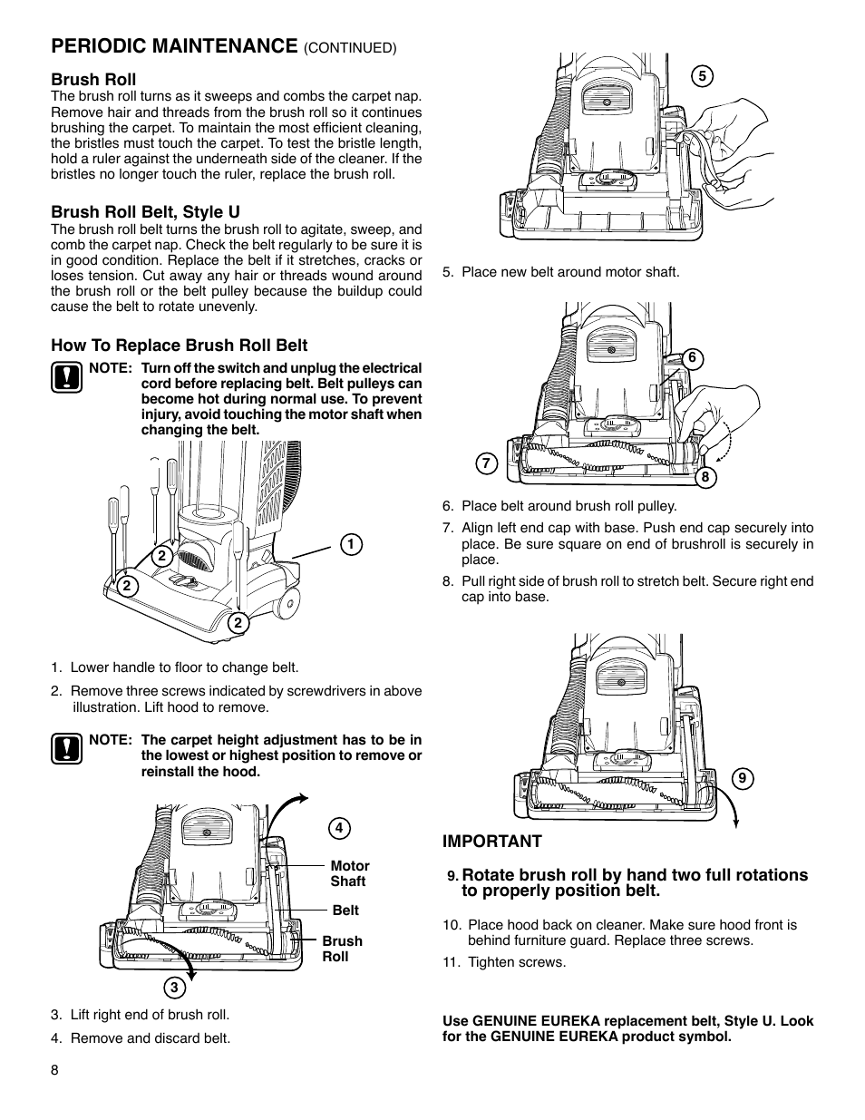 Periodic maintenance | Eureka 5740-5799 Series User Manual | Page 8 / 12