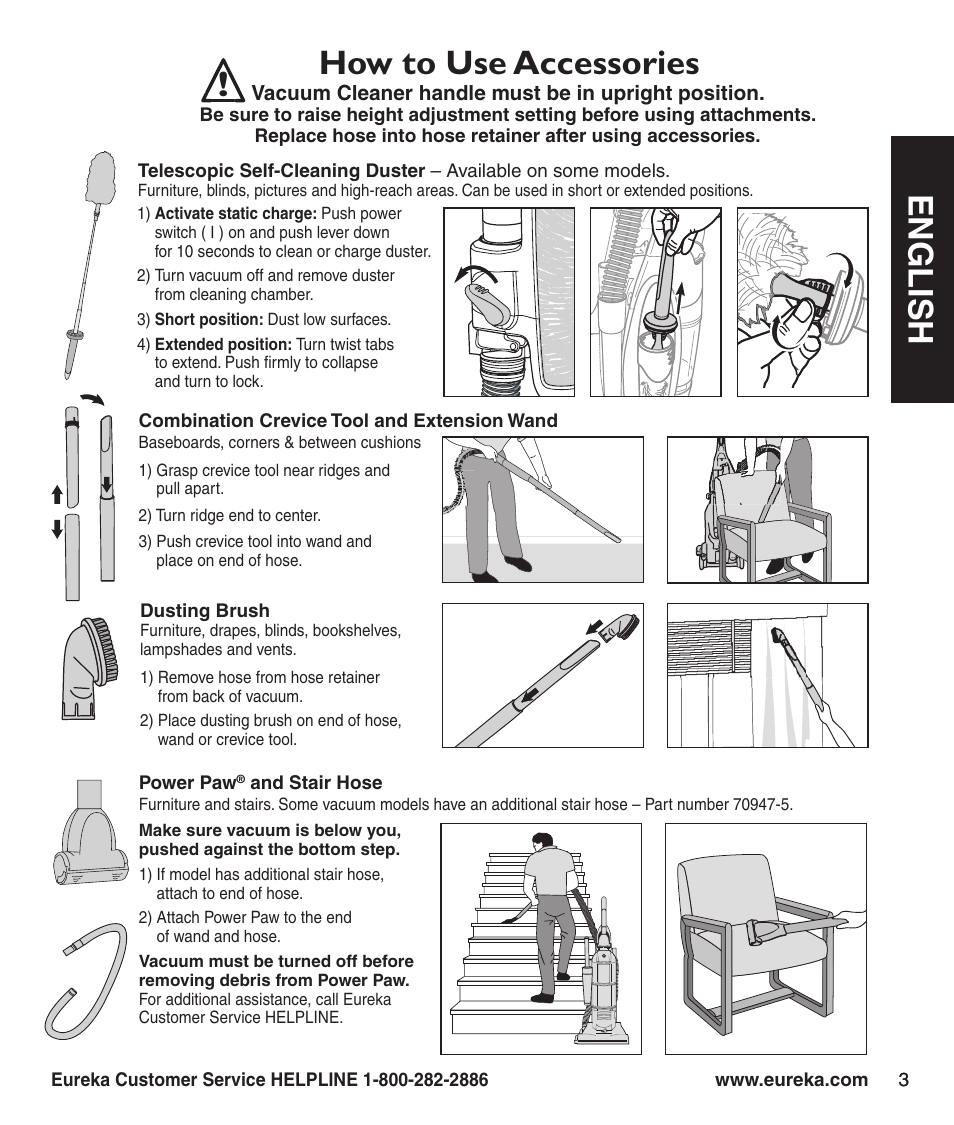 En g l is h, How to use accessories | Eureka 2950-2996 Series User Manual | Page 5 / 8