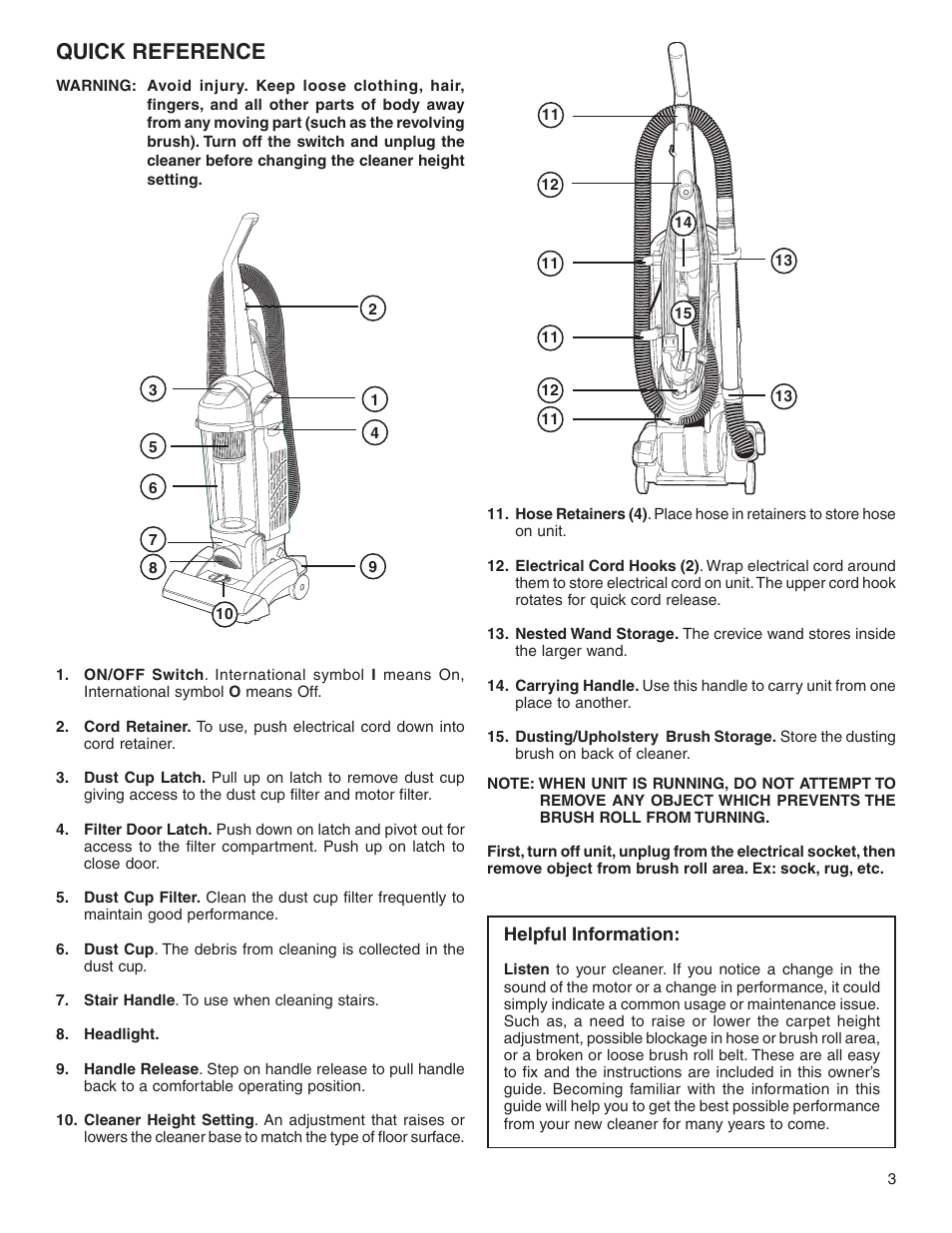 Quick reference | Eureka 5840-5898 Series User Manual | Page 3 / 10