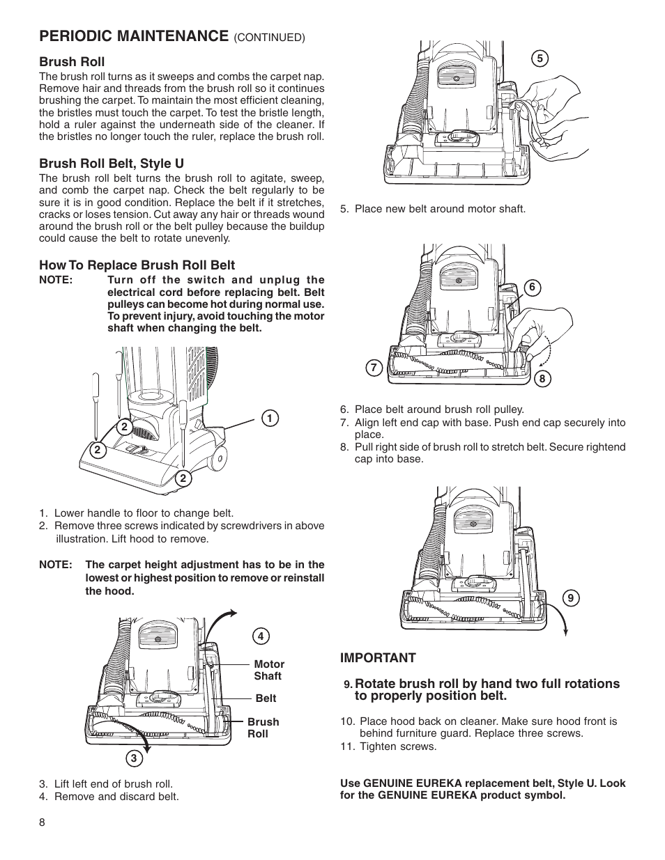 Periodic maintenance | Eureka 5840-5898 Series User Manual | Page 8 / 10