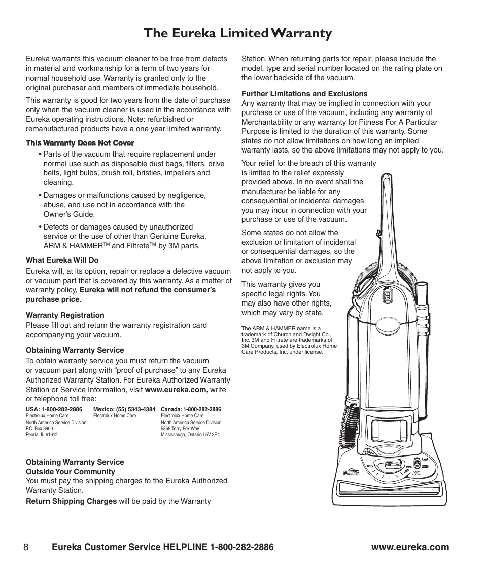 The eureka limited warranty | Eureka 4870 User Manual | Page 10 / 10