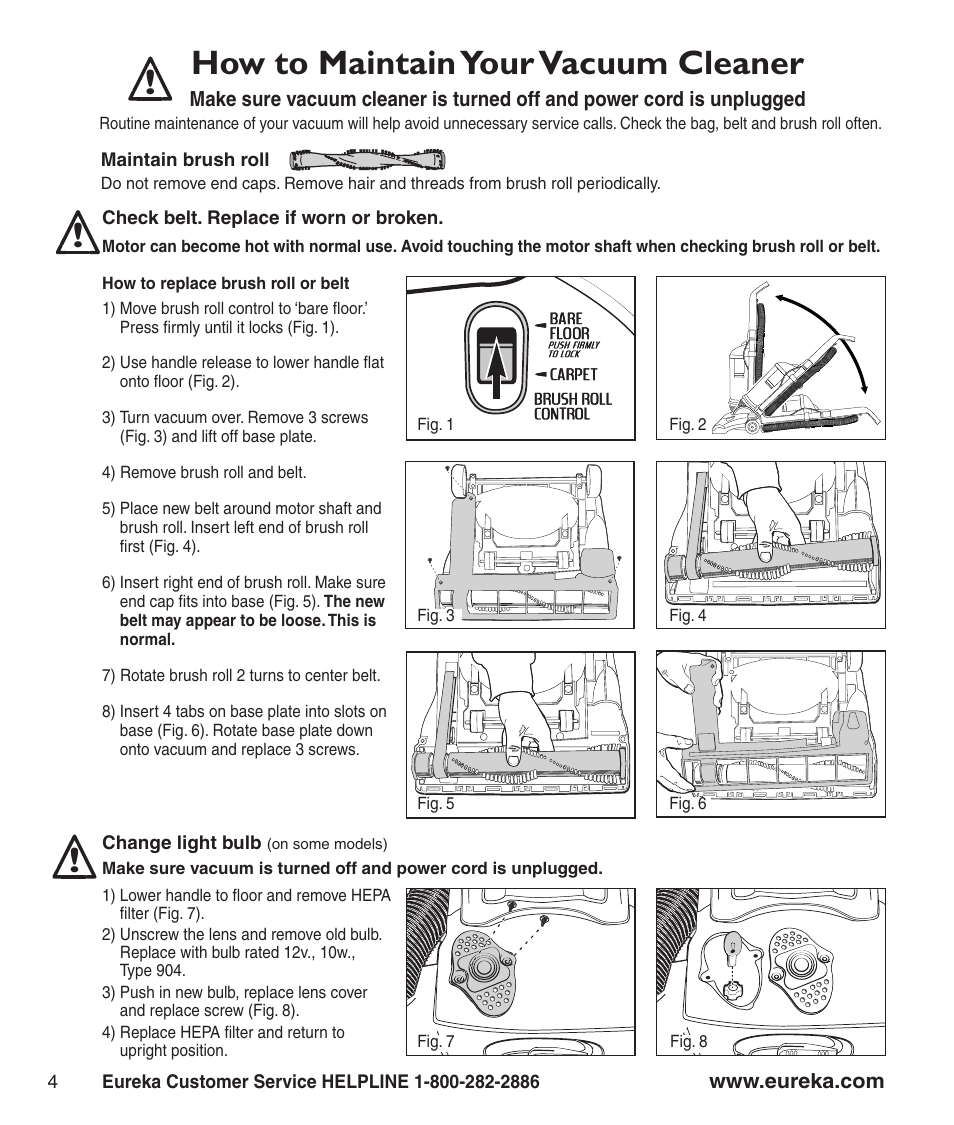 How to maintain your vacuum cleaner | Eureka 4870 User Manual | Page 6 / 10