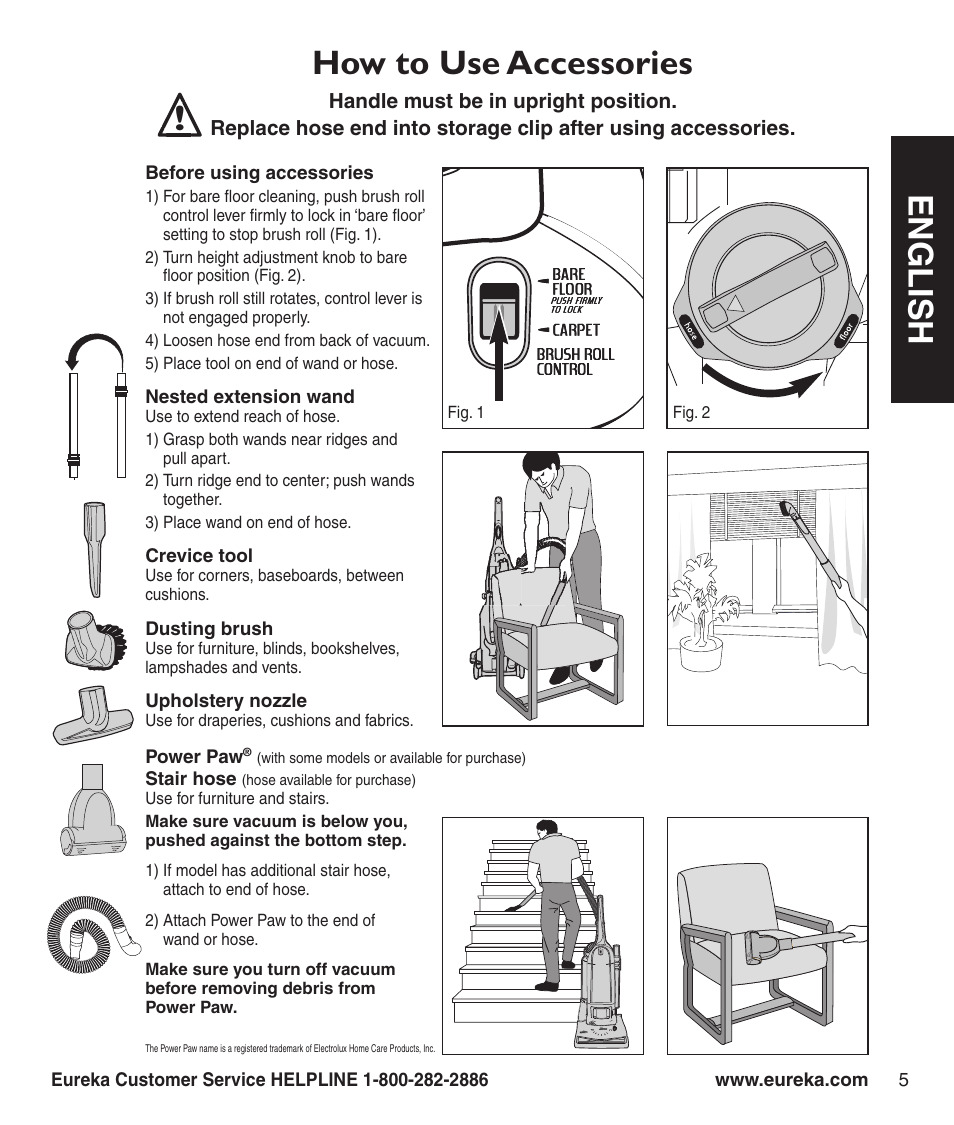 En g l is h, How to use accessories | Eureka 4870 User Manual | Page 7 / 10