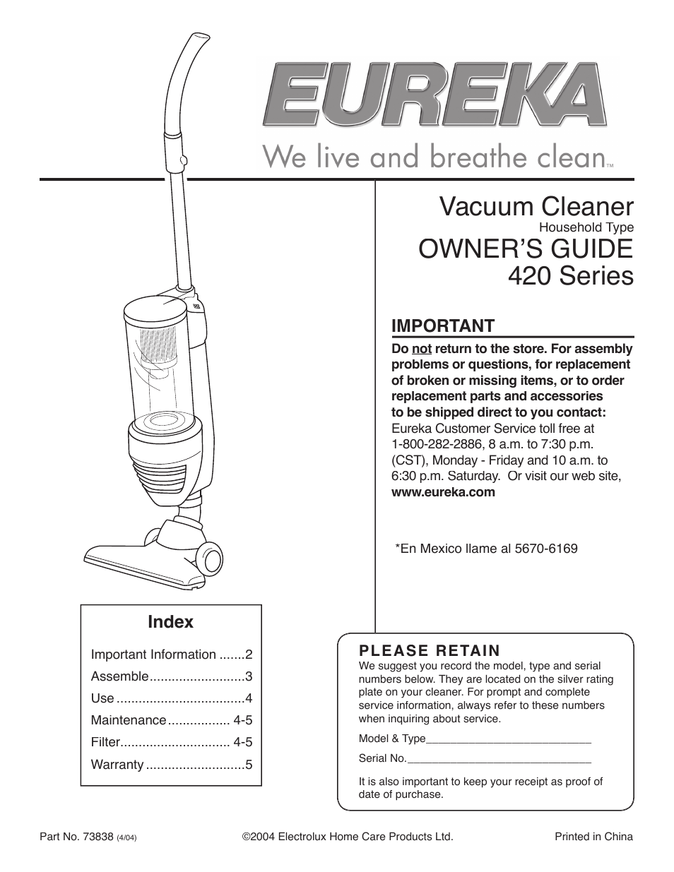 Eureka 420 User Manual | 16 pages