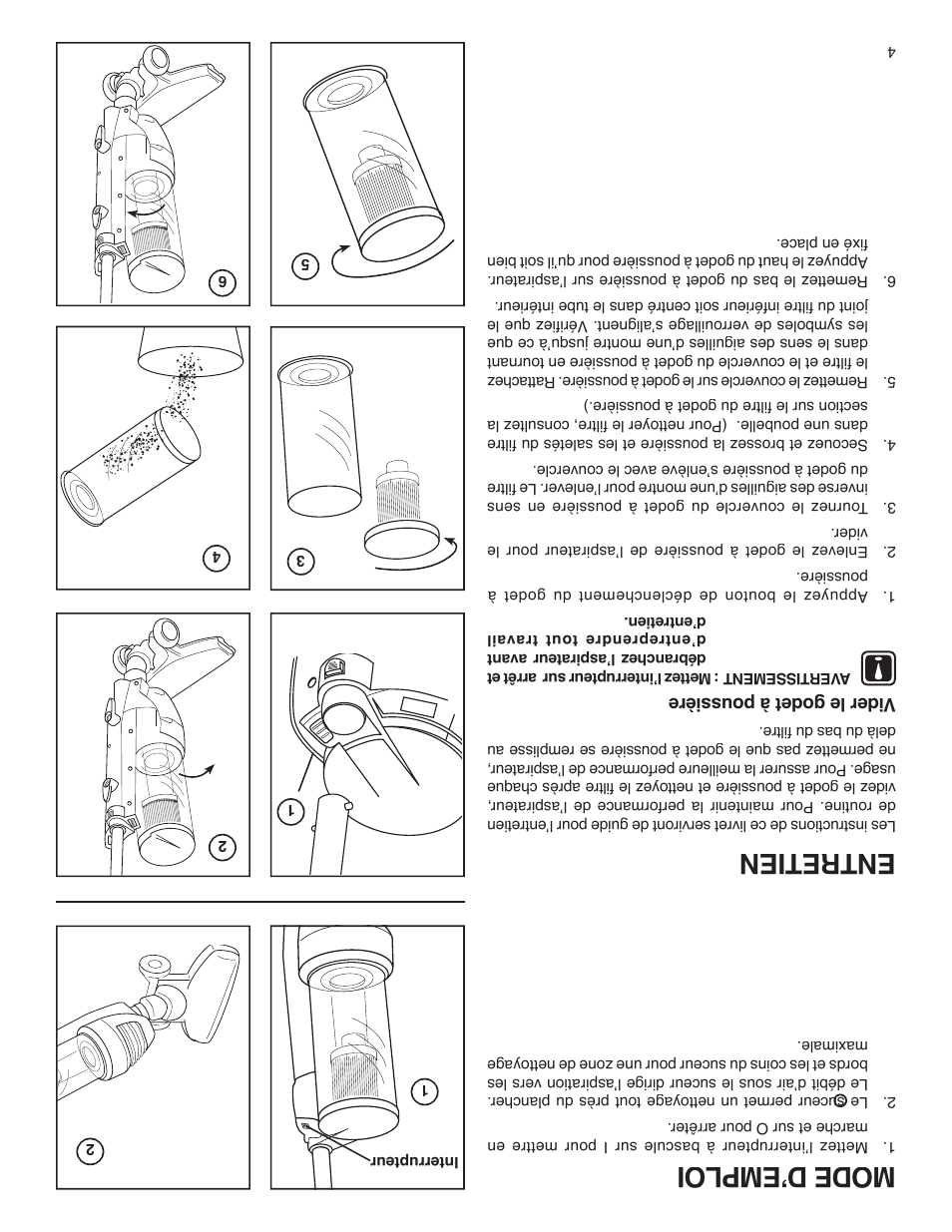 Mo de dʼe mpl oi, Ent ret ien | Eureka 420 User Manual | Page 13 / 16